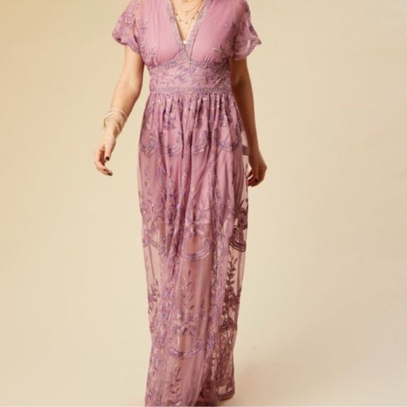 Altar'd State Mariska Lace Embroidered Maxi Dress Lilac Purple Size S Fairy - Picture 2 of 16